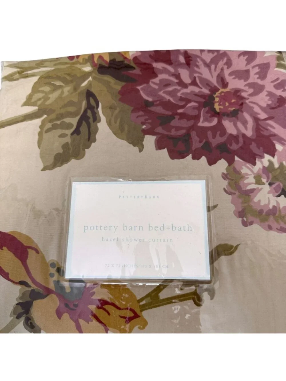 Pottery Barn Shower Curtain Hazel Floral 100% Cotton Tan Pink NEW